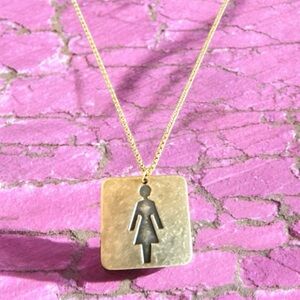 Handmade Necklace Female Form Figure Square Brass Pendant on a Dainty Gold Chain